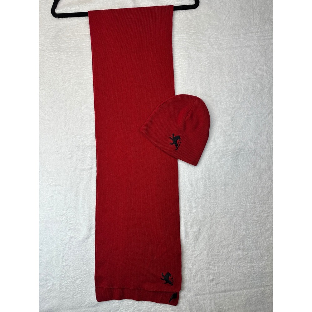 Express Scarf Beanie Set Mens OS Red Lion Logo Cotton Knit 2 Piece Set